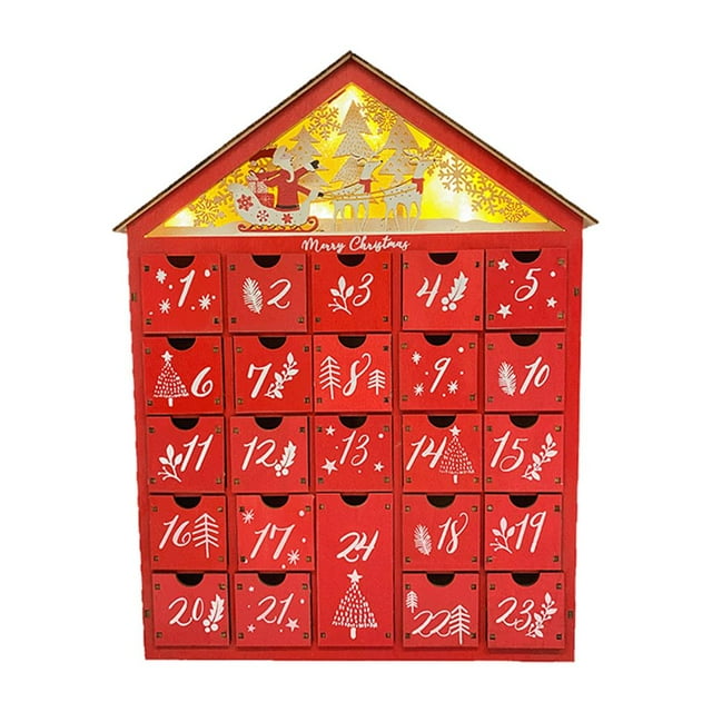 Rojo Adviento de cuenta de regresiva Calendario 24 Cajones 15 "H