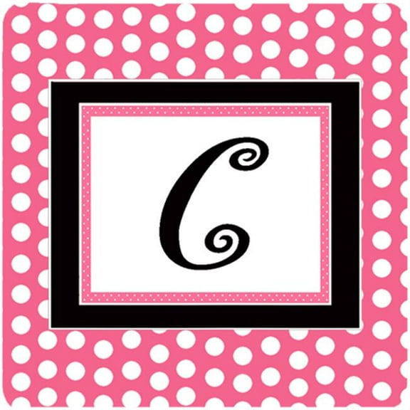 Monogram - Pink Black Polka Dots Foam Coasters, Initial Letter C - Set Of 4, 3.5 x 3.5 In.