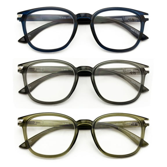 3 Pairs Round Lightweight Reading Glasses - Translucent Clear Spring Hing Reades Men Women 7019 1.00