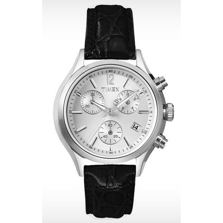 Timex T2P419 Women's Analog Chronograph Watch Black Leather Strap