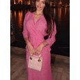thumbnail image 5 of Women 2 Piece Vacation Outfits Long Sleeve Top and Long Skirt Summer Set Pink S, 5 of 9