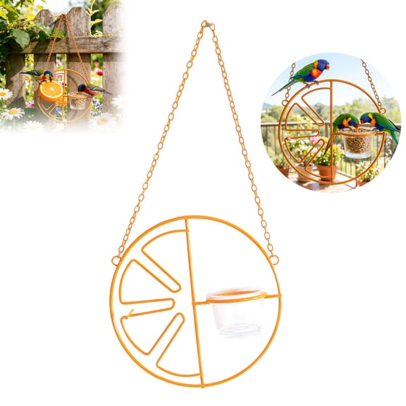 Orange Oriole Bird Feeder Hanging Metal Glass Wild Bird Feeder for Outdoor Garden Yard Backyard Fruit Jelly Mealworm Bird Attracting Feeding Station 6.8×2.4×14.8 Inch