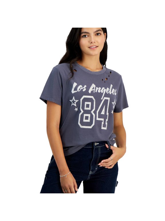 GRAYSON/THREADS Womens Los Angeles Distressed Graphic T-Shirt, Grey, Juniors, Medium