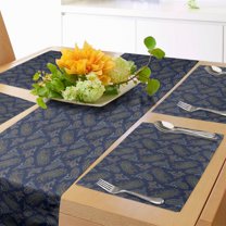 Ambesonne Floral Table Runner & Placemats, Droplet Motif, Placemat 4 pcs   Runner 16"x90", Dark Blue Green