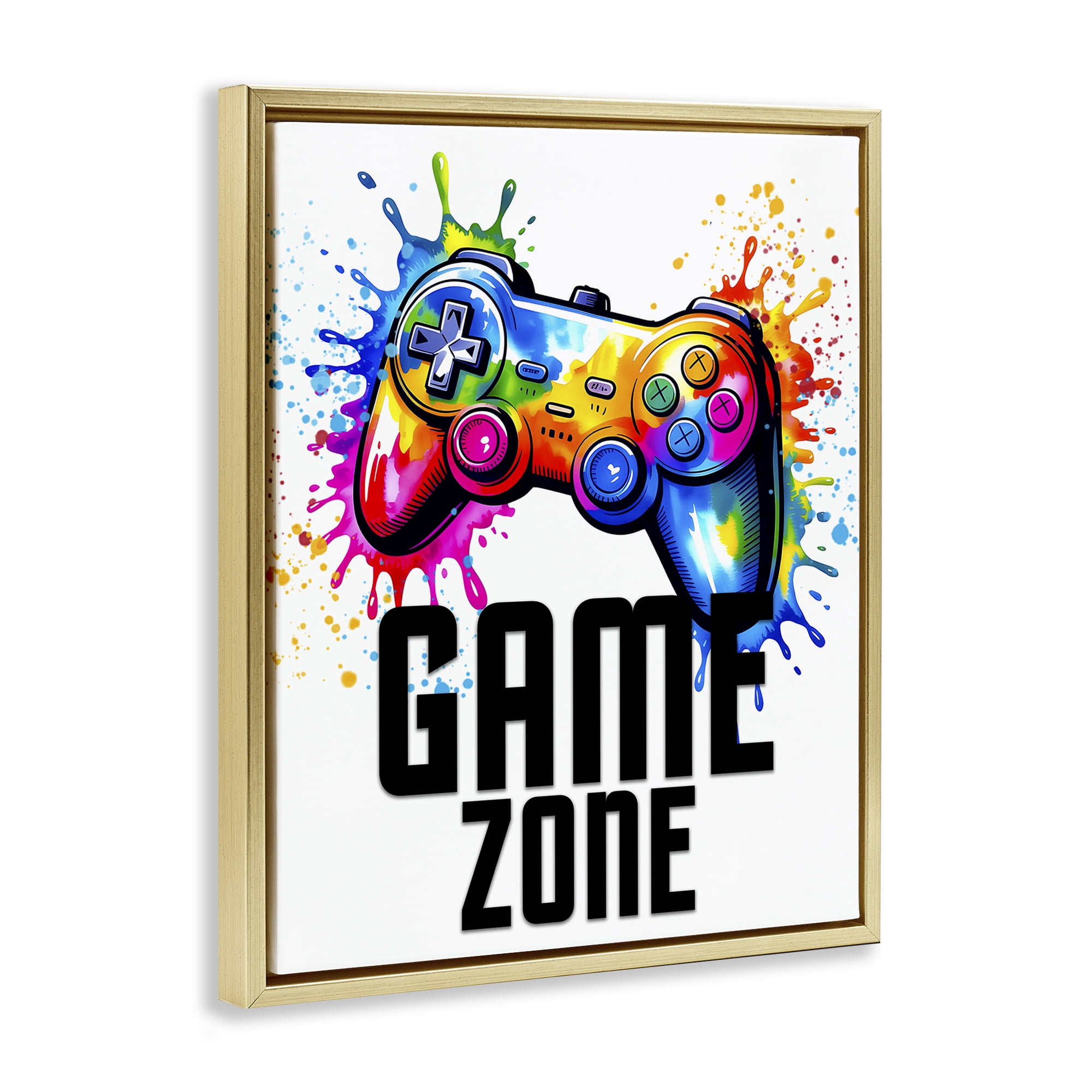 Stupell Industries Game Zone Bright Splash Gold Framed Floater Canvas Wall Art, design by Kim Allen