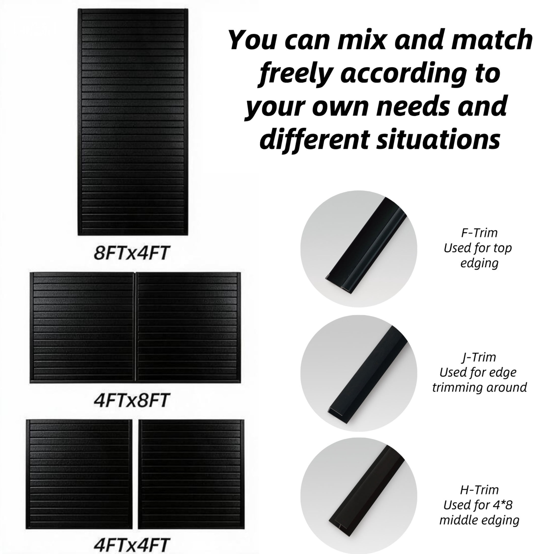 GDF Studio 4x8FT PVC Slatwall Panel Kit Garage Storage System with 24 Hooks, Lightweight Water-Resistant Panels, Black