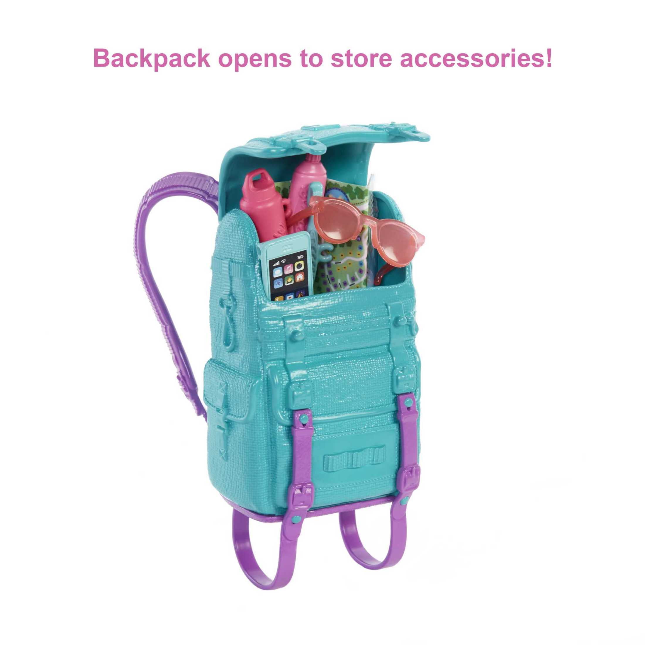 Barbie Malibu Doll & 10+ Accessories, Camping-Theme Set with Puppy, Sleeping Bag & More