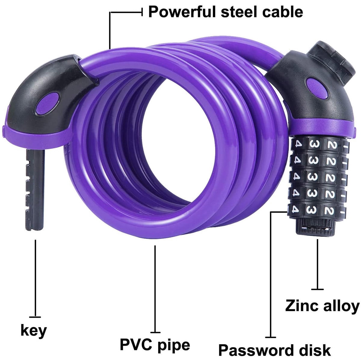 KAWELL Bike Lock Bicycle Chain Lock,with 5-Digit Resettable Number and Mounting Bracket,Combination Coiling Cable Lock Best for Bicycle Outdoors - 4 Feet x 1/2 Inch