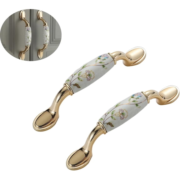ZHZFKQ Ceramic Door Knobs, 2 Pcs Retro Furniture Handle, Vintage Antique Drawer Pulls Cupboard Knob, Cabinet Pull Handles, 3-3/4in(96mm) Hole Centers