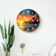 thumbnail image 4 of 12 Inch Wall Clock Battery Operated Silent Clock Decorative for Office, Kitchen, Outdoor, Living Room，Orange Sunset View Seashore Beach Palms Tree Beautiful Drawings, 4 of 4