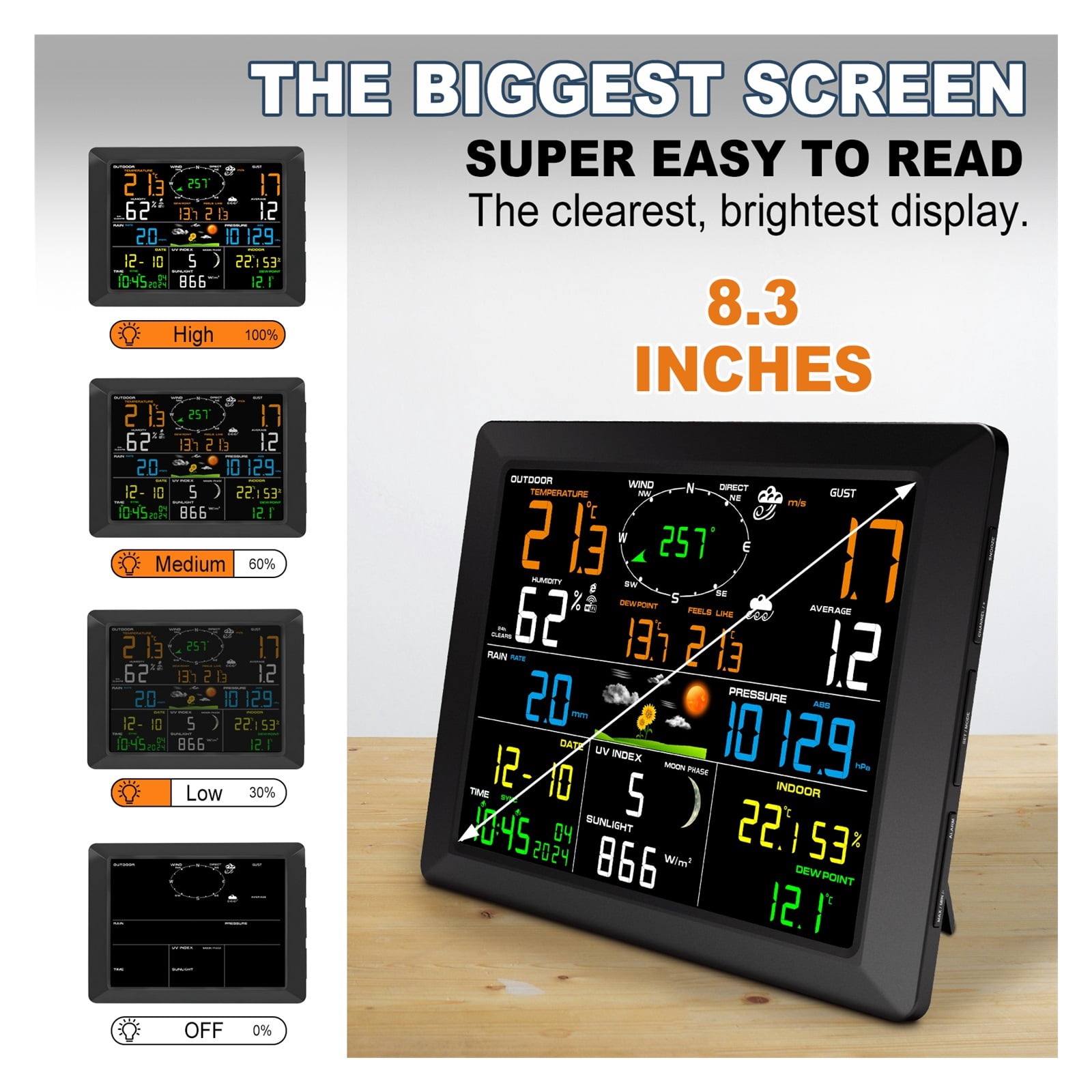 Wireless Weather Station 14-in-1, Real-Time Sync to Weather Underground, 330ft