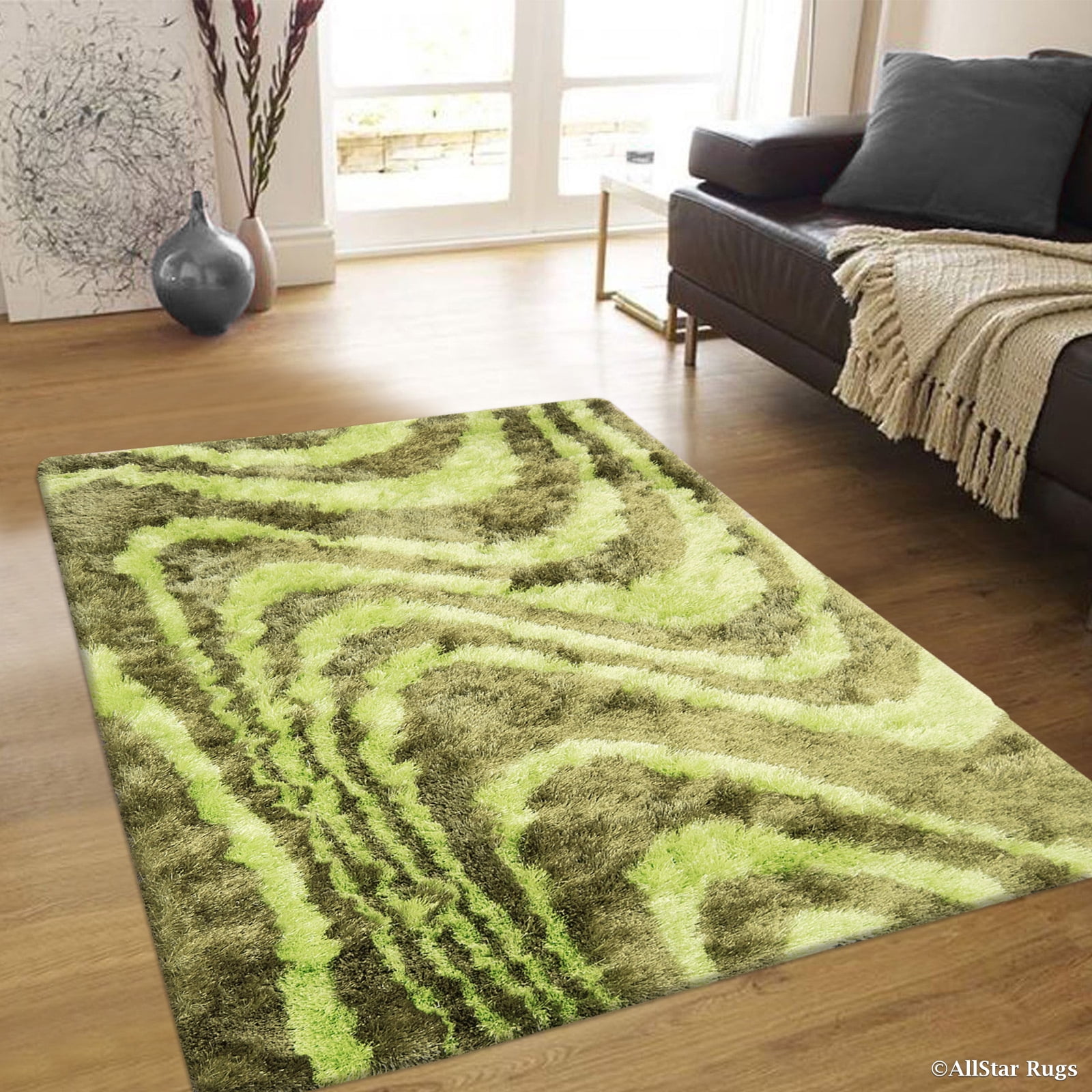 Allstar Green Geometric Thick Area Rug (4' 11" x 6' 11") - Walmart.com