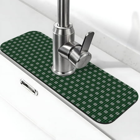 

Adobk Green Buffalo Plaid Merry Christmas Print Faucet Mat for Kitchen Sink Sink Splash Guard Kitchen Faucet Mat Splash Guard for Kitchen Sink Area Draining Mat for Kitchen Sink