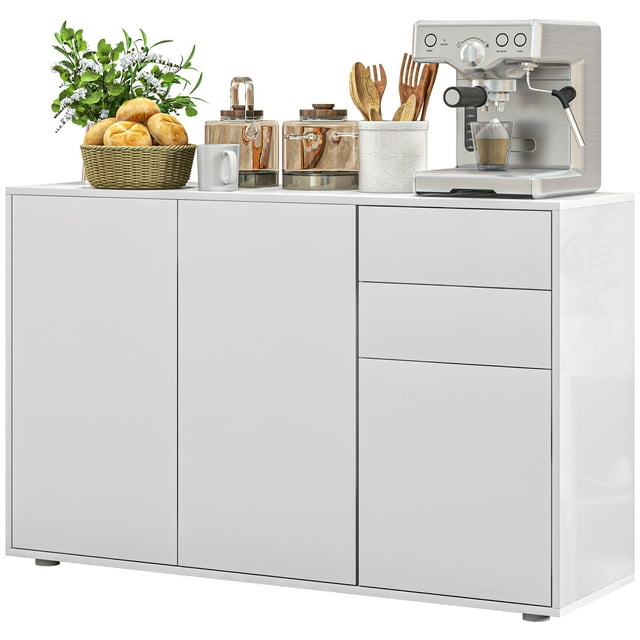 CoSoTower Buffet de Cuisine, Bar à Café Moderne avec Design à Ouverture par Pression et 2 Tiroirs pour Salon, Blanc