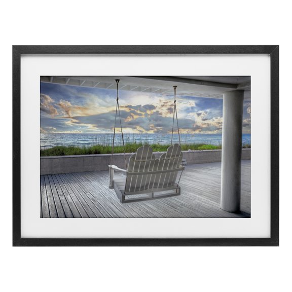 Stupell Industries Rustic Lodge Swing At The Beach Black Framed Print Under Glass, 20 x 14, by Celebrate Life Gallery