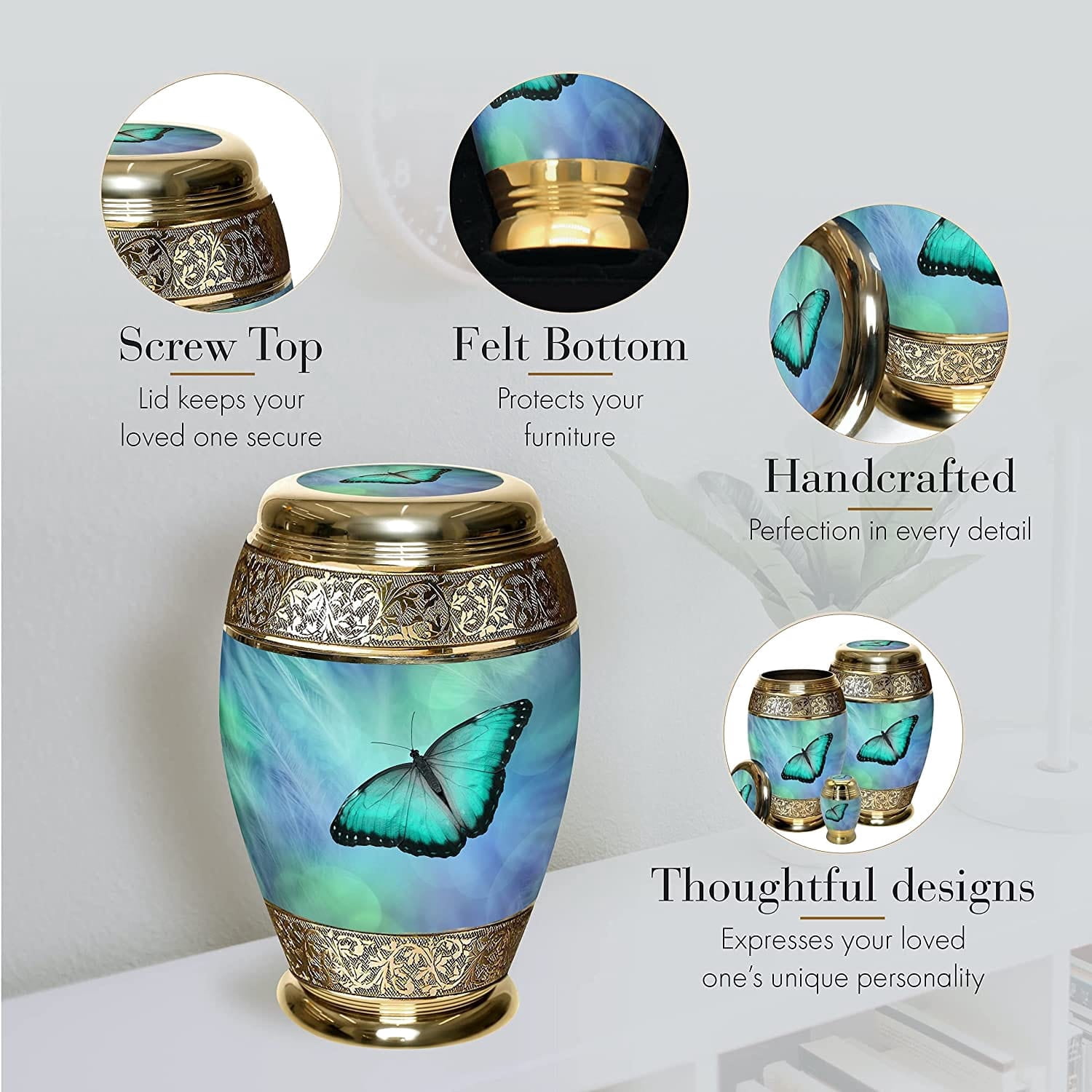 Bokeh Butterfly Urns for Cremation Ashes Large Urn XL or Small Keepsake Urns for Human Ashes & Urns for Human Ashes for Home or Burial Small Urns for Human Ashes Keepsake