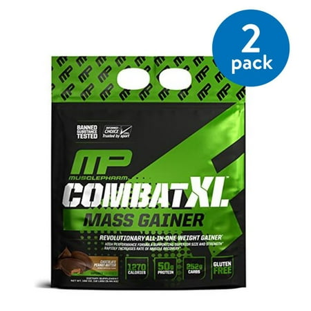 (2 Pack) MusclePharm Combat XL Mass Gainer Protein Powder, Chocolate Peanut Butter, 50g Protein, 12