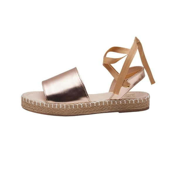 Sandalia Mujer Plana Suela Yute Tipo Piel Tiras Cruzadas