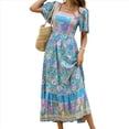 thumbnail image 1 of Vestido Informal, Fluido, con Estampado Floral Bohemio, de Corta y Corte Escalonado para Mujer (Verano 2025) Azul XL, 1 of 9