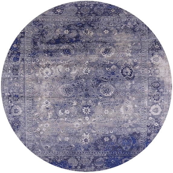 Ahgly Company Indoor Round Mid-Century Modern Purple Navy Blue Oriental Area Rugs, 6' Round