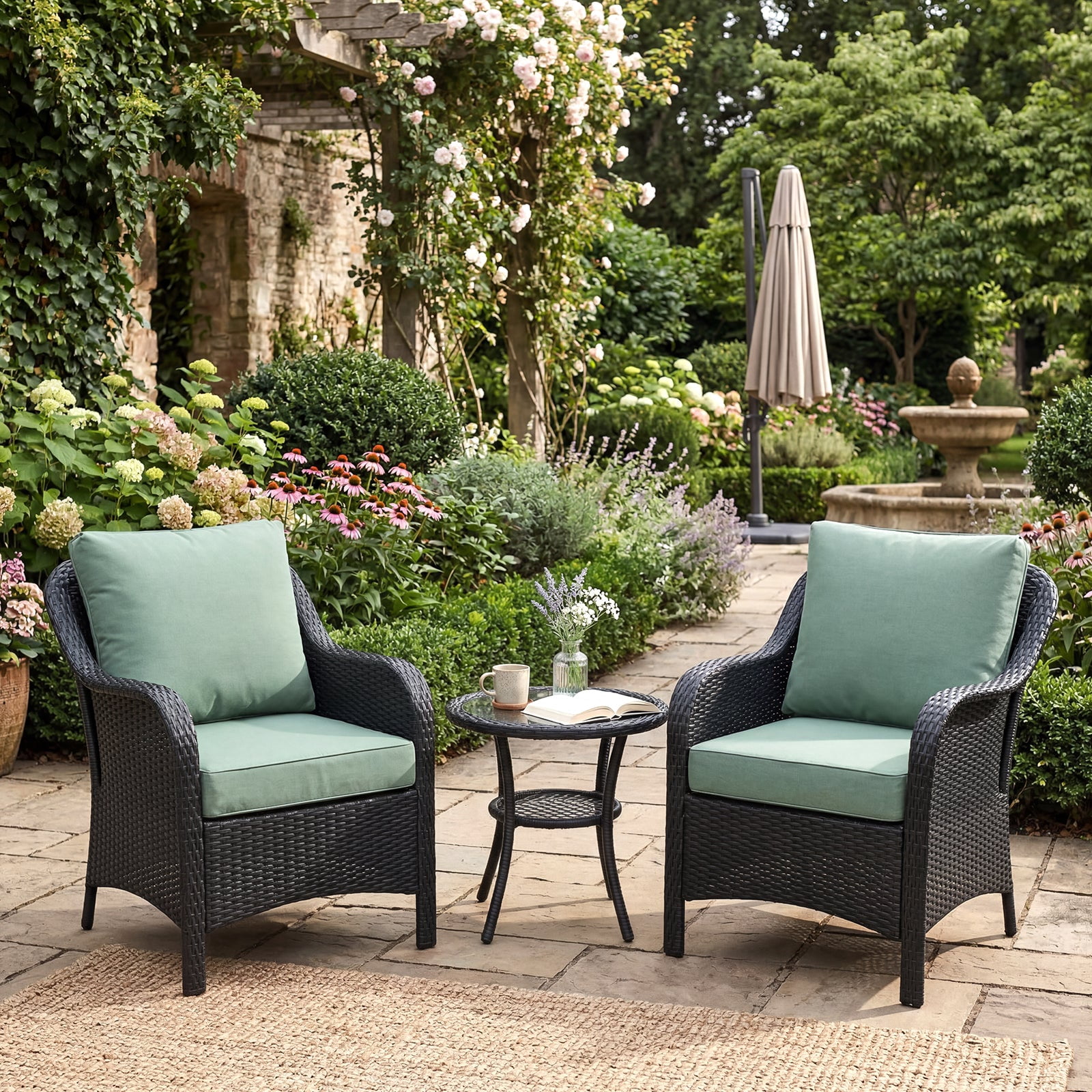 Aoodor 22 x 24 Inch Outdoor Seat Cushion Set of 2, Water-Resistant & Fade Resistant Deep Seat and Back Cushion with Removable Cover for Patio Furniture Chair, Sofa and Couch, Forest Green