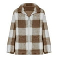 thumbnail image 3 of Admvng Womens Jacket Zipper Plaid Cardigan Tops Coats Plush Fleece Jacket Hooded Winter Coat, Size S-5XL, 3 of 4