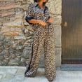 thumbnail image 6 of HSHMT Women's 2025 Fall Two Piece Women's Leopard Print Color Block Short Sleeved Loose Shirt And Elastic Waist Pocket Pants Set, 6 of 8