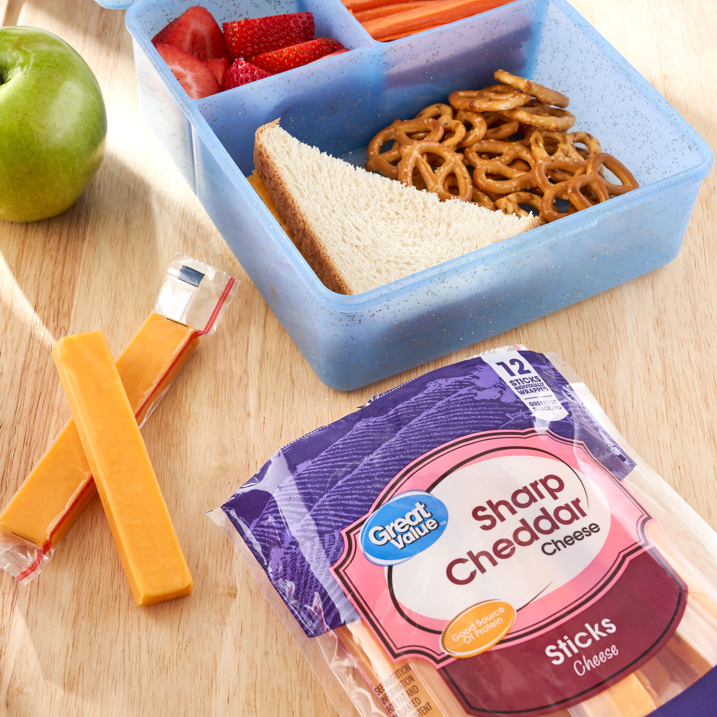 Great Value Sharp Cheddar Cheese Snack, 9 oz Bag, 12 Cheese Sticks