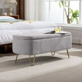 thumbnail image 2 of Storage Ottoman Bench with Gold Legs, Faux Fur Entryway Bench with Storage for Living Room, Bedroom, Gray, 2 of 9