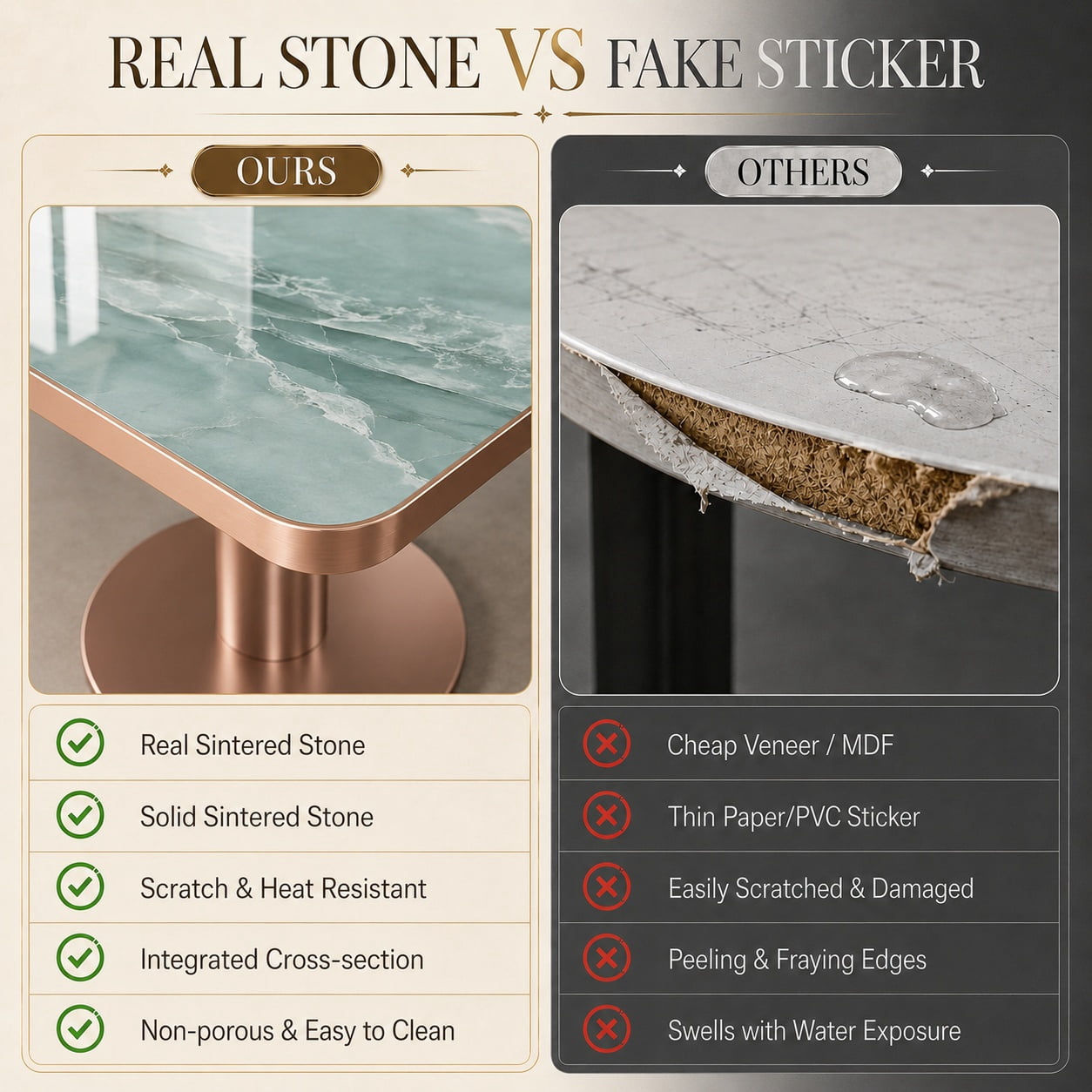 Aukfa 31.5" Square Dining Table for 2-4, Marble-Look Sintered Stone Top, Rose Gold Pedestal Base, Small Spaces,Emerald Green