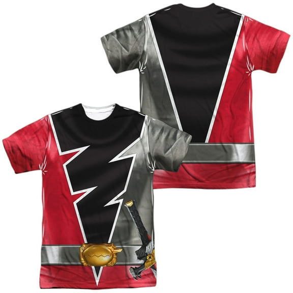 Power Rangers Dino Fury Red Ranger Unisex Adult Sublimated Halloween Costume T Shirt (Small) White (Front/Back)