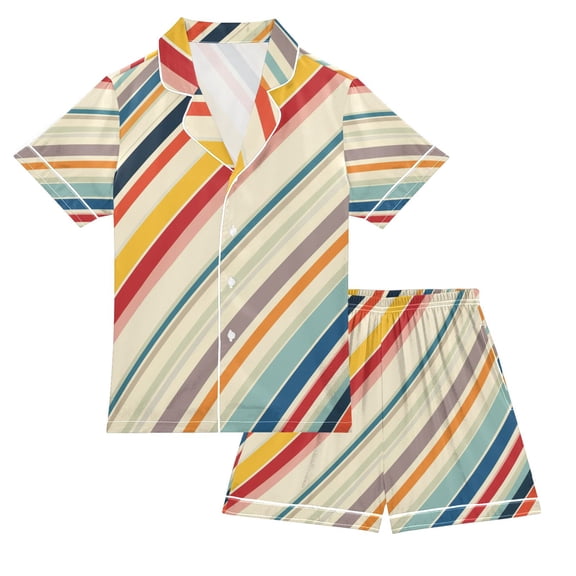FORMRS Kids Short Sleeve Top and Pants Pajama Set Unisex Satin 2-Piece Sleepwear, Sizes 5-6Y, Striped Pattern
