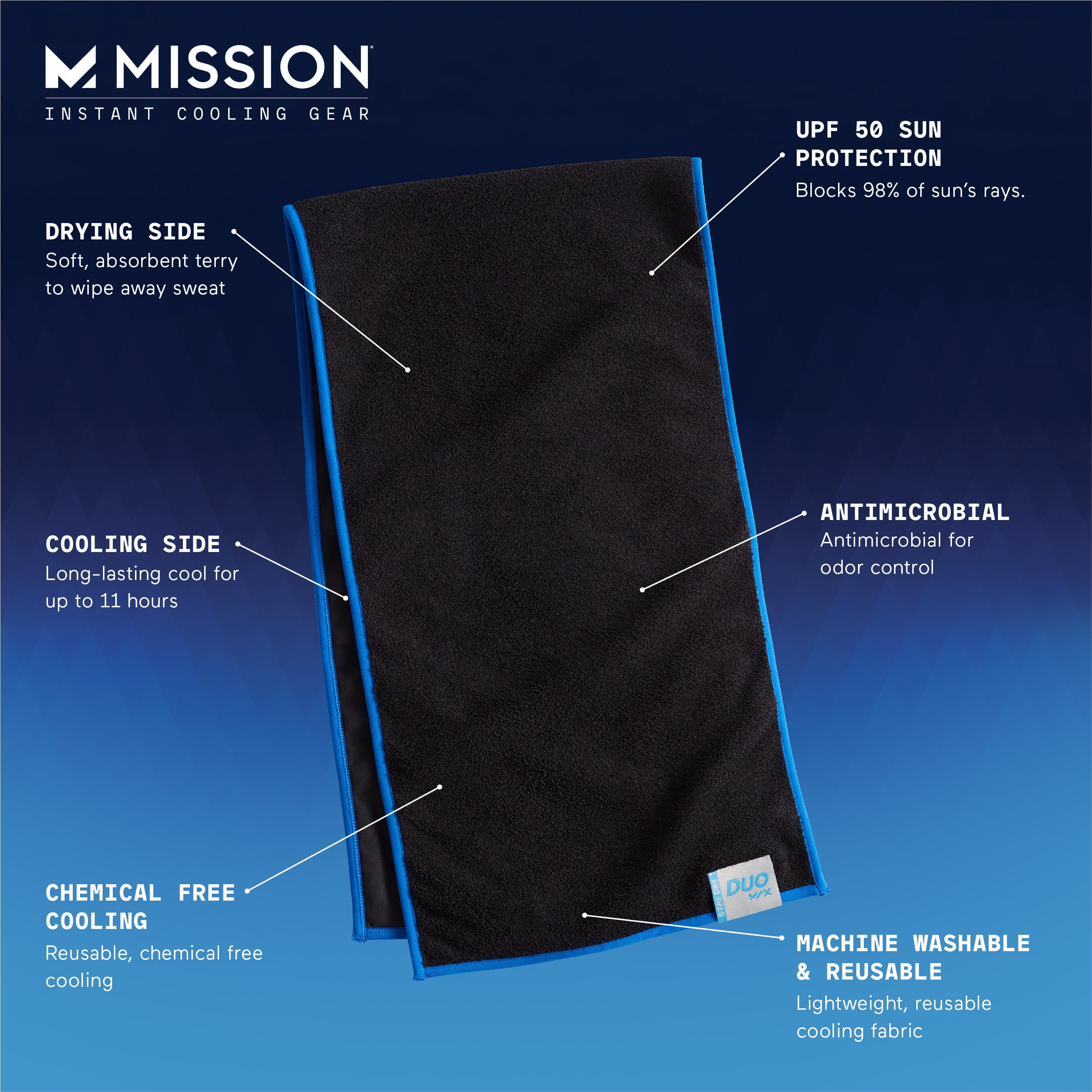 MISSION Cooling DuoMax Towel Dual Sided Sports Towel, Black