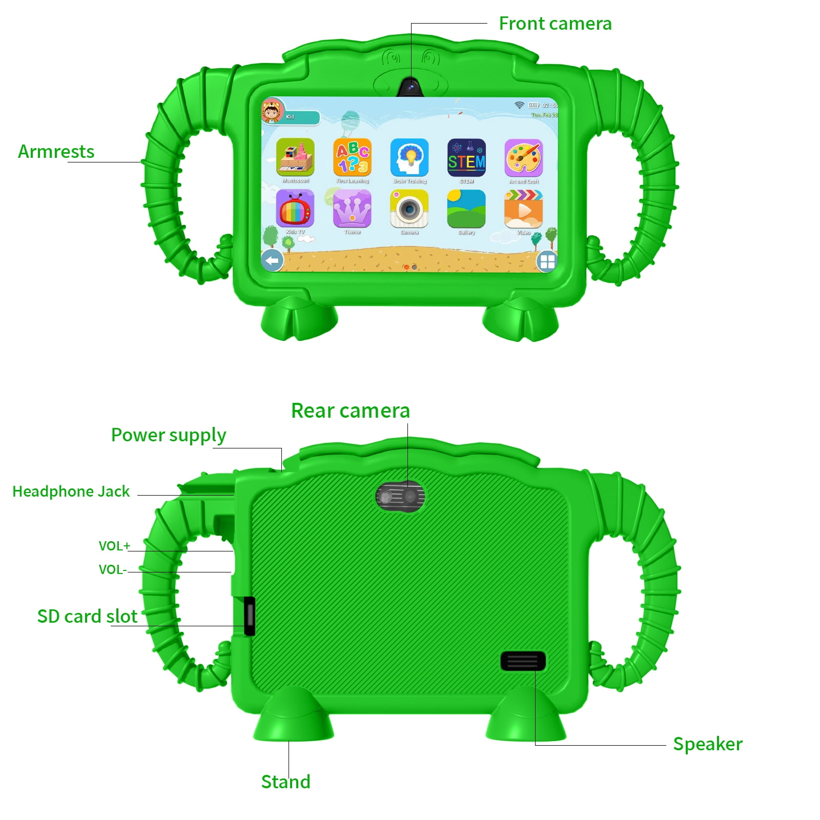 Kids Tablet, 7 inch Android Tablet for Kids, 6GB RAM 32GB ROM Quad-Core Toddler Tablet with Shockproof Case, Bluetooth, WiFi, Parental Control, 2MP+2MP Dual Camera, GPS, Games