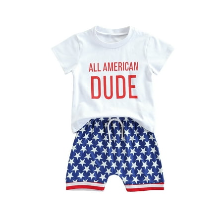 

2Pcs Toddler Baby Boys Independence Day Clothes Set Short Sleeve T-Shirt Top + Shorts July 4th Outfit