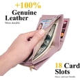 thumbnail image 3 of Genuine Leather Wallets for Women RFID Blocking Bifold with Zipper Pocket, 2 ID Windows, 18 Card Slots, Purple, 3 of 7