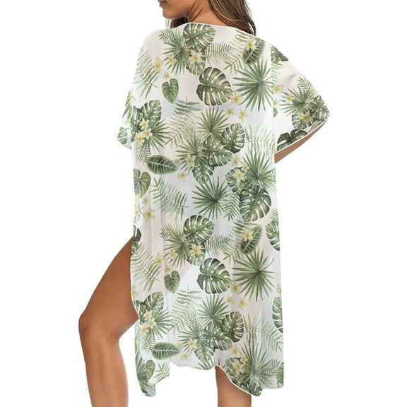DISNIMO Monstera Plumeria Print Womens Casual Swimsuit Coverups Palm Tree Printed Casual Loose Kimono Cover Up Cardigans Long Summer Beach Bikini Coverup