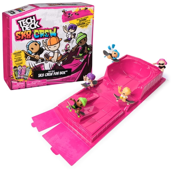 Caja de diversión Skate Park Tech Deck Sk8 Crew con 4 diapasones y 5 figuras