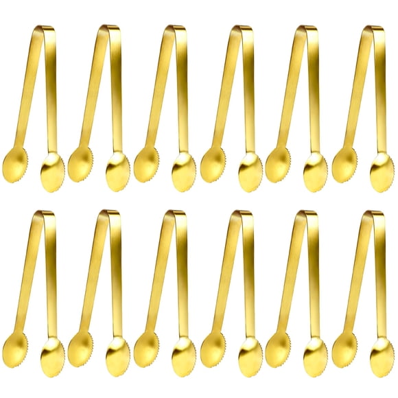 Jcren 12 Piezas Pinzas Doradas Pinzas Para Servir Pinzas De Acero Inoxidable Para Servir Alimentos Pinzas Para Azúcar Pinzas Para Hielo Para Fiestas De Té Café Aperitivos Postres - 4,9 Pulgadas
