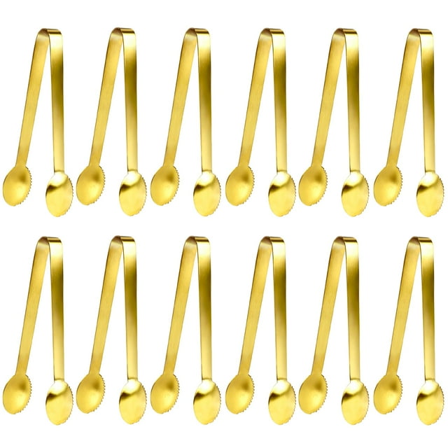 Jcren 12 Piezas Pinzas Doradas Pinzas Para Servir Pinzas De Acero Inoxidable Para Servir Alimentos Pinzas Para Azúcar Pinzas Para Hielo Para Fiestas De Té Café Aperitivos Postres - 4,9 Pulgadas