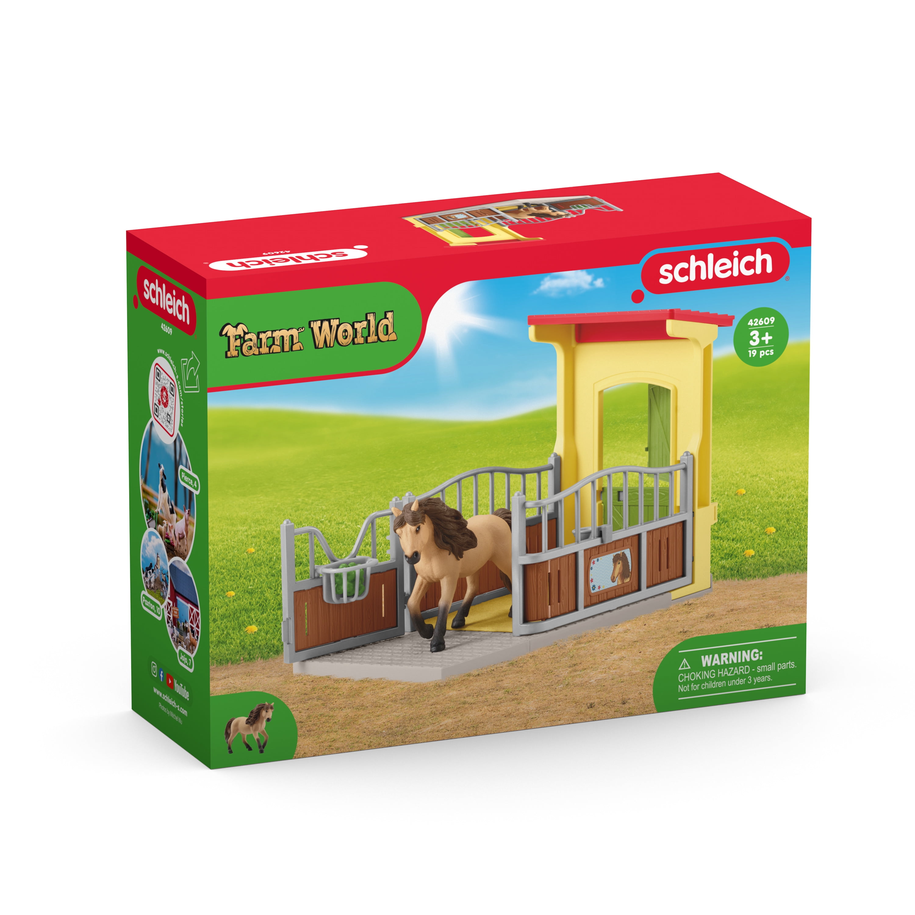 Schleich - Horse Club: Iceland Pony Stallion with Pony Box & Accessories Educational Playset, 19 Pcs