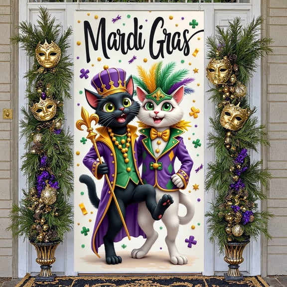 Colorful Mardi Gras Banner Purple Green Gold Carnival Display Curly Vines Star Decor Festival Backdrop for Mardi Gras Celebration Carnival Party Festival Decor