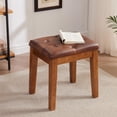 thumbnail image 4 of Upholstered Ottoman Stool with Padded Seat, Tufted Vanity Stool with Solid Wood Legs, Accent Stool, Faux Leather Retro Brown, 4 of 6