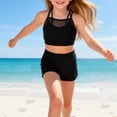 thumbnail image 2 of Ticikt Girls Two Piece Swimwear Cute Sun Beach Rash Guard and Swim Shorts Outfit for Toddler and Youth,Color:Black,150, 2 of 9
