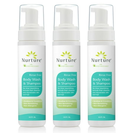No Rinse Body Wash & Shampoo by Nurture | Hospital Grade Full Hair & Body Cleansing Foam with Aloe Vera - Non Allergenic - Non Sensitizing - Rinse Free Wipe Away Foaming Cleanser - 3