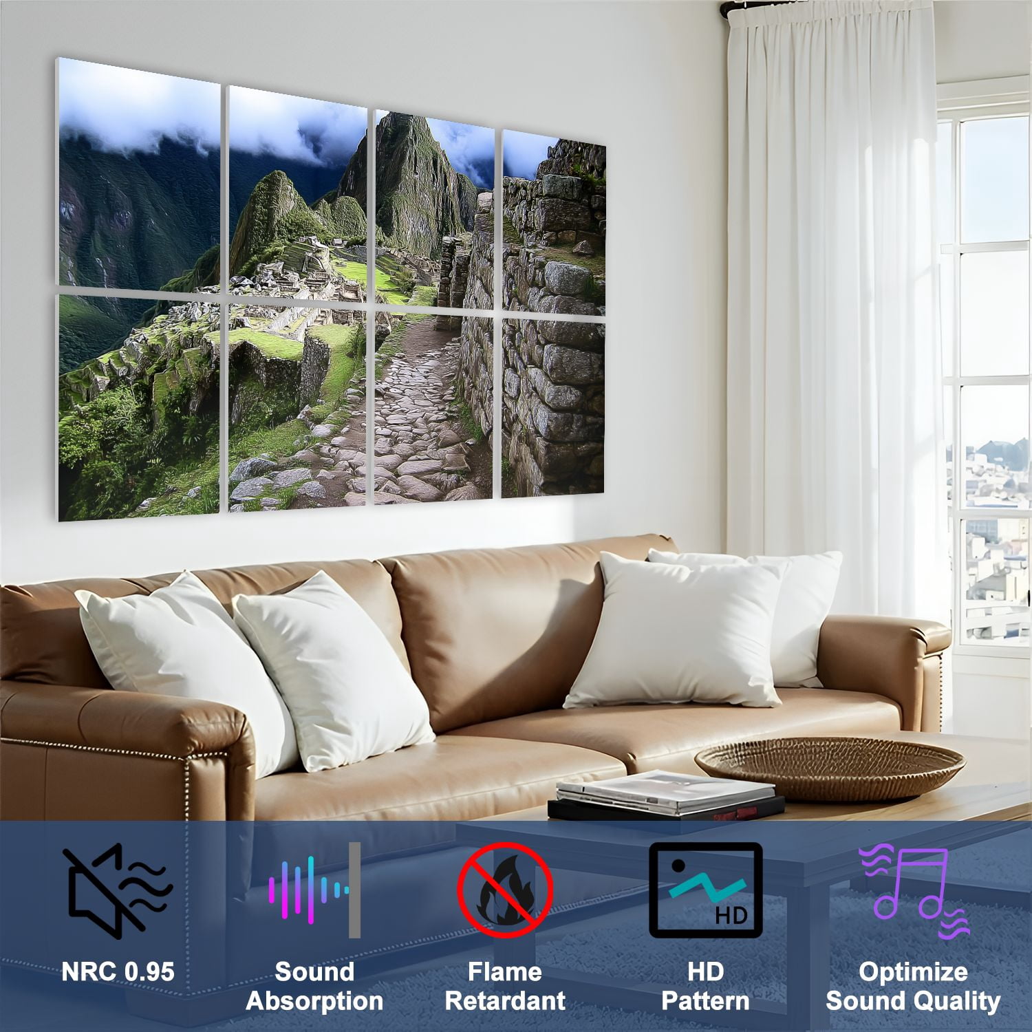 8 Pack Art Acoustic Panels Sound Absorbing Machu Peru Decorative Soundproof Wall Panels Self Adhesive for Nursery Game Room Bedroom 48"x32"