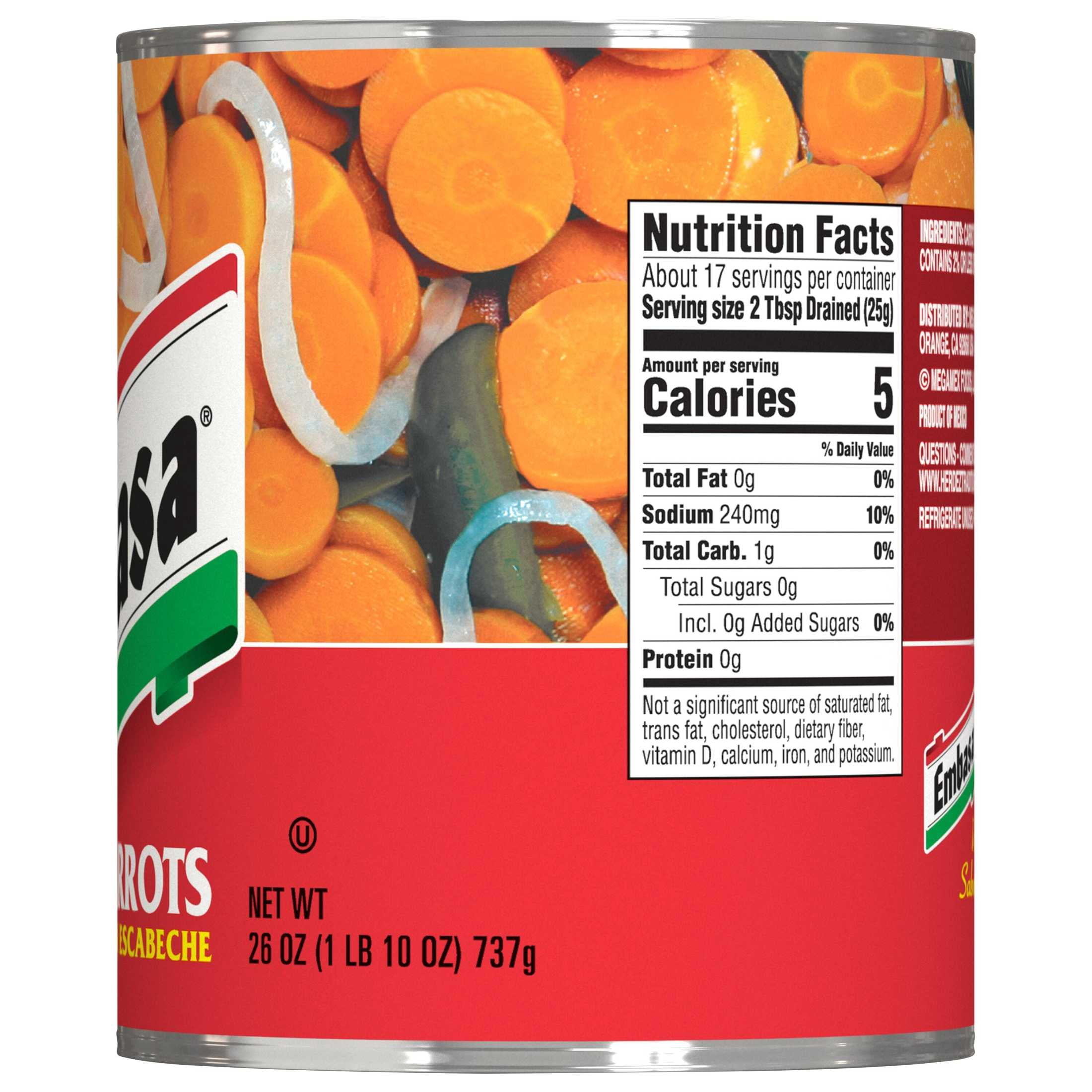 (2 pack) EMBASA Carrots in Escabeche, Shelf-Stable, Kosher, 26 oz Steel Can