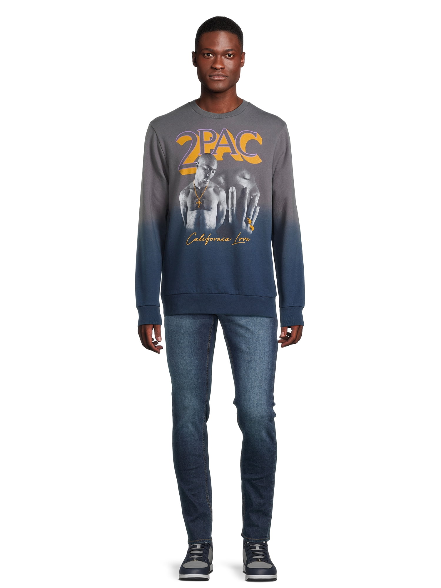 Tupac Shakur Men’s California Love Crewneck Sweatshirt with Long Sleeves,  Sizes S-XL