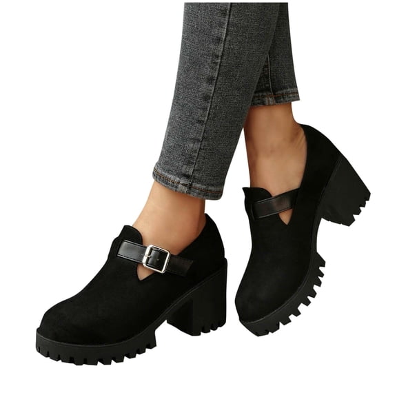 Purcolt Women's Chunky Loafers with Buckle Comfortable PU Leather High Block Penny Loafers Business Work Office Dress Shoes