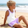 thumbnail image 6 of Zpanxa Boys Summer Outfits Kids Summer Solid Color Round Neck Sleeveless Top and Shorts Two Piece Outfit Purple 6 Years, 6 of 8